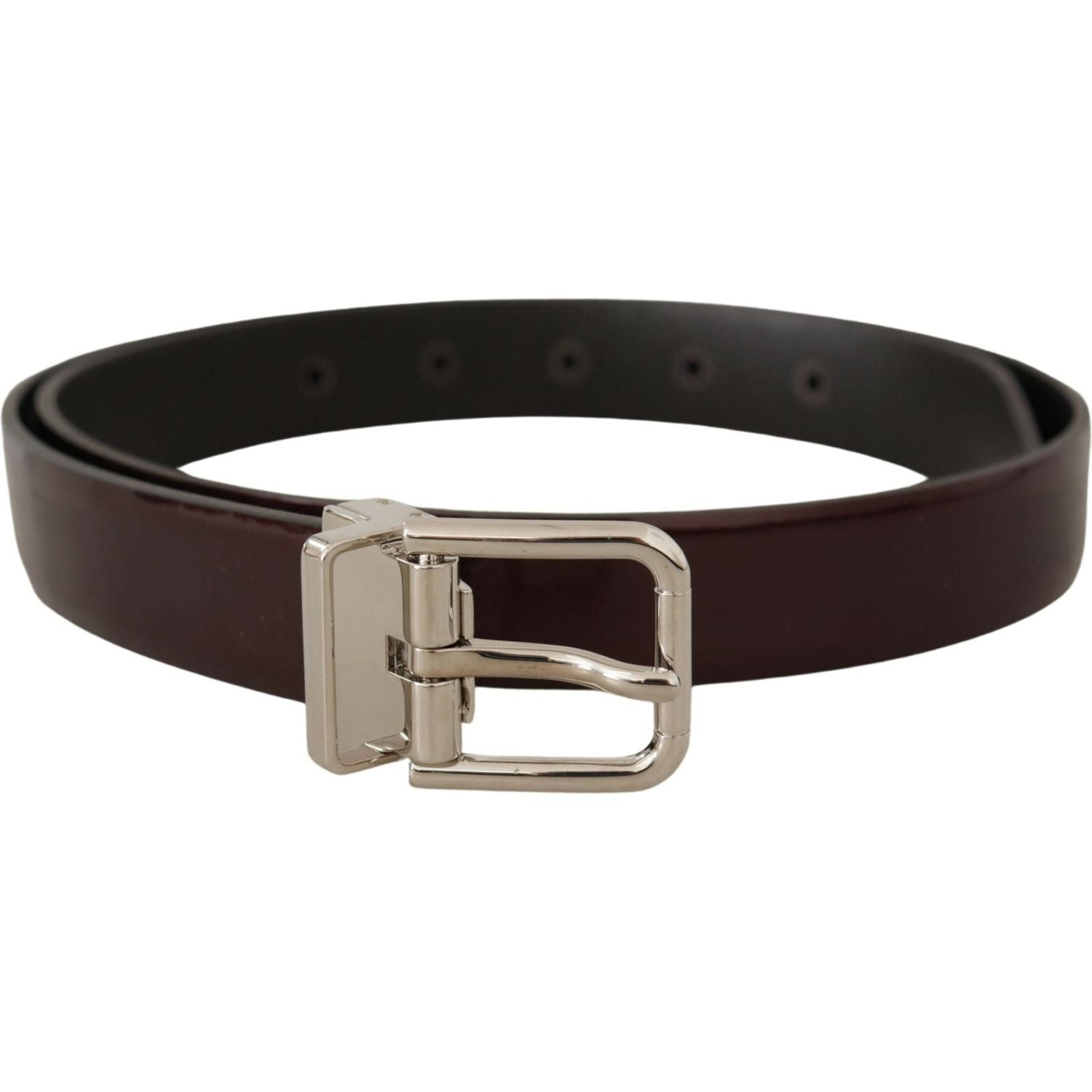 Dolce & Gabbana Brown Patent Leather Silver Metal Buckle Belt
