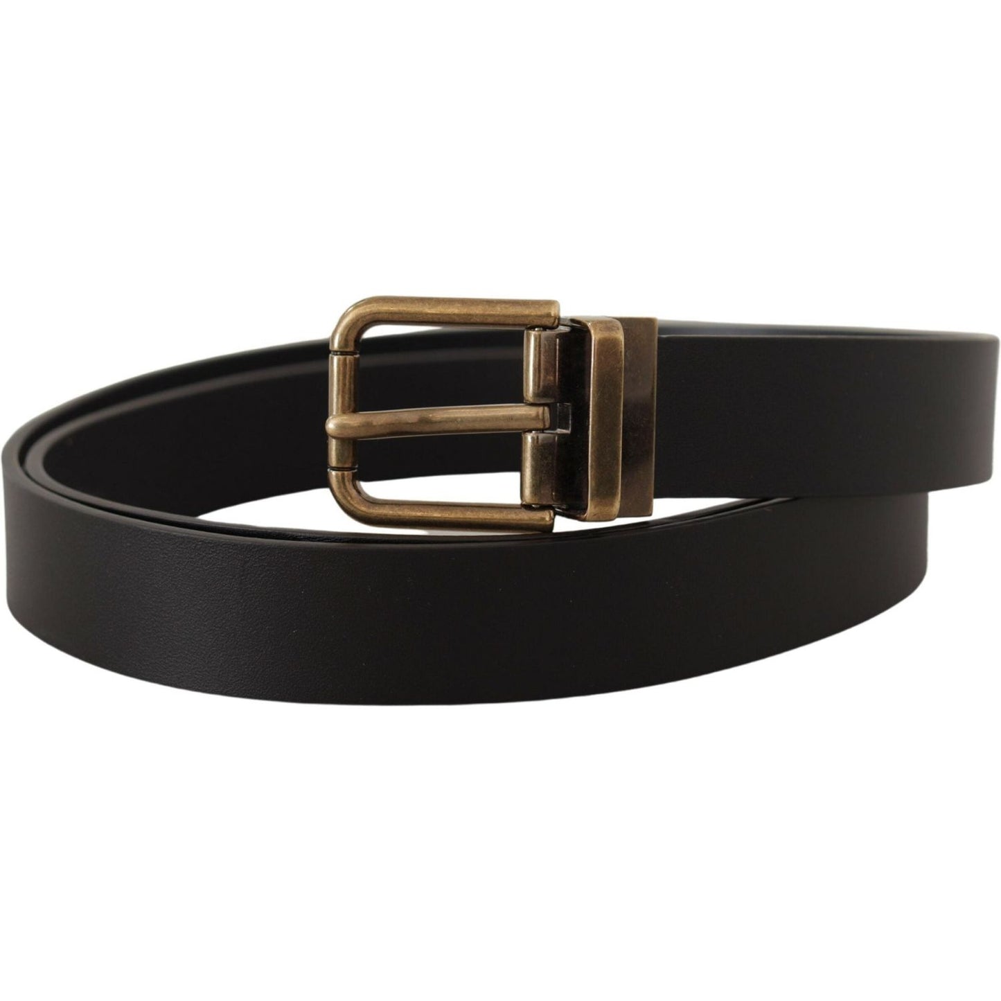 Dolce & Gabbana Black Leather Brass Metal Box Buckle Belt