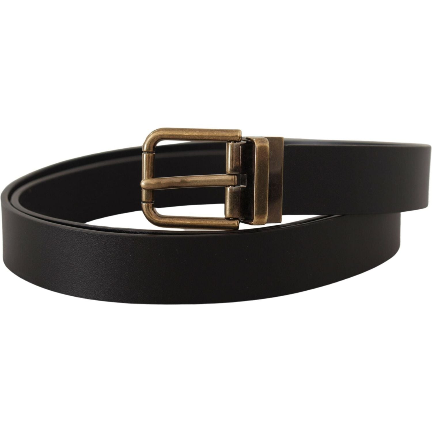 Dolce & Gabbana Black Leather Brass Metal Box Buckle Belt