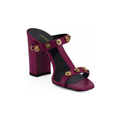 Versace Elegant Purple Calf Leather High Sandals