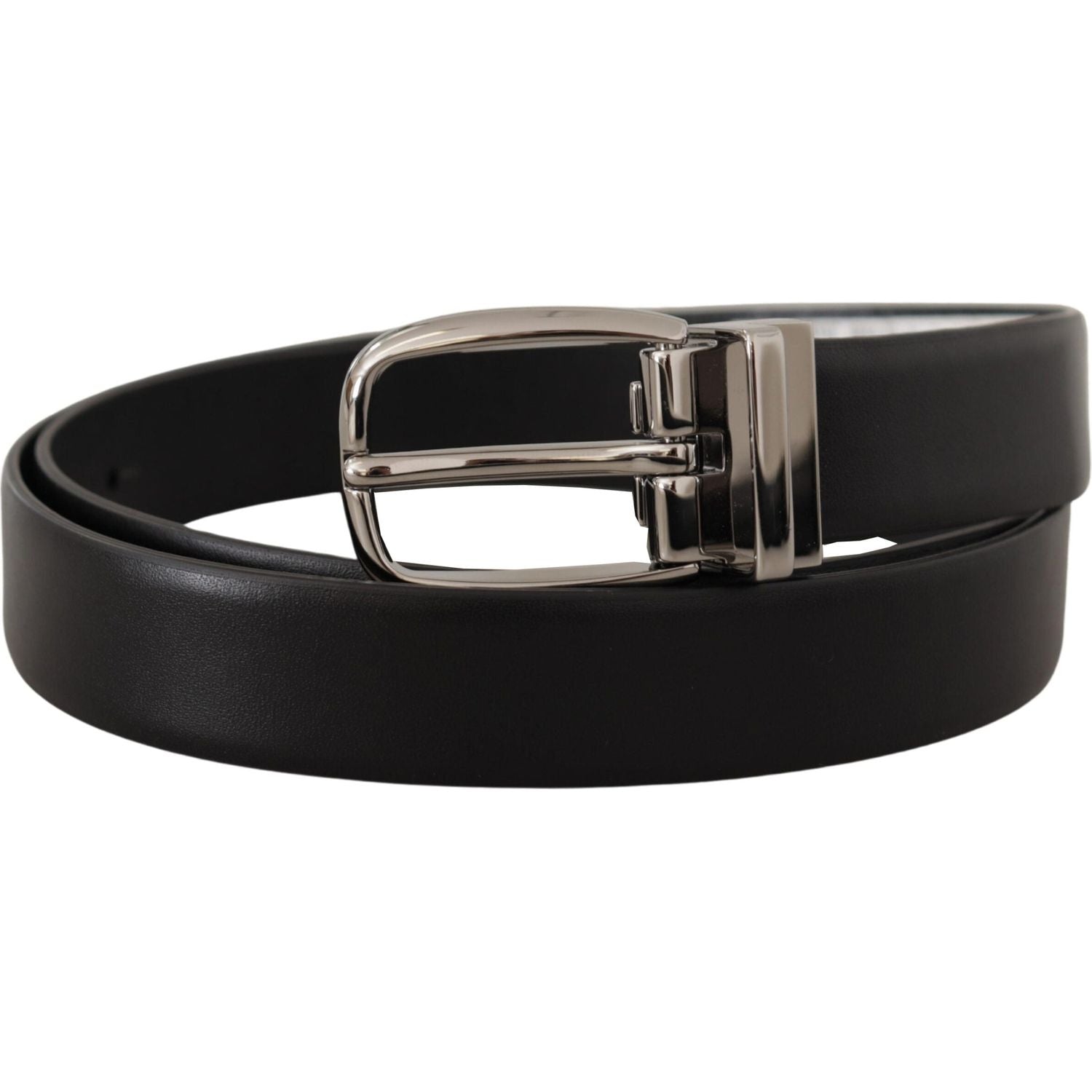 Dolce & Gabbana Black Leather Silver Metal Chrome Logo Buckle  Belt