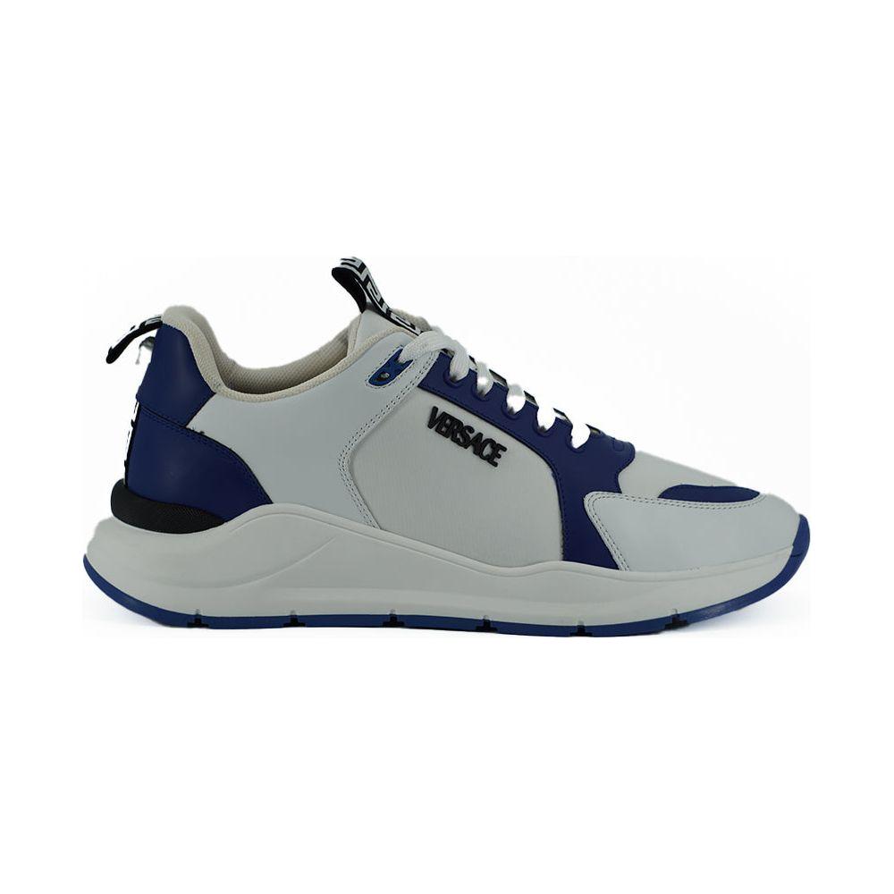 Versace Blue and White Calf Leather Sneakers