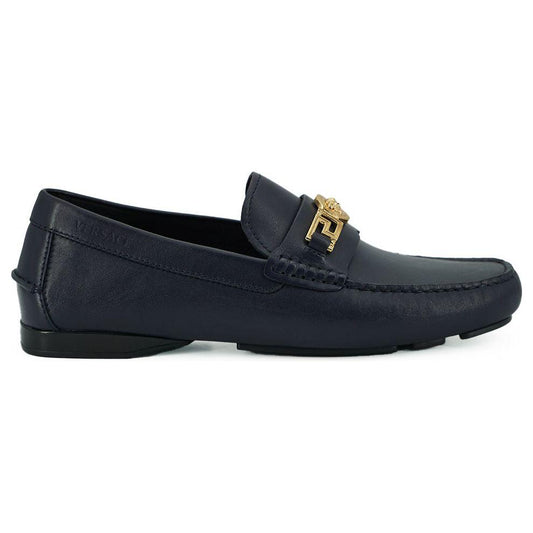 Versace Elegant Navy Blue Calf Leather Loafers 8056204198014