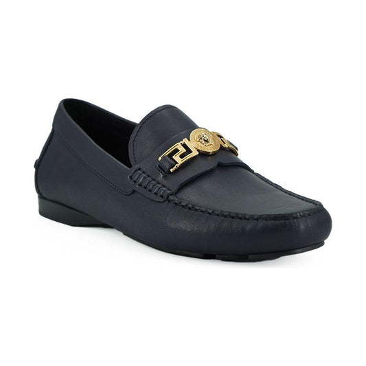 Versace Elegant Navy Blue Calf Leather Loafers 8056204198014