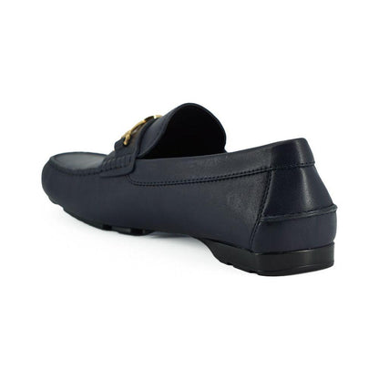 Versace Elegant Navy Blue Calf Leather Loafers