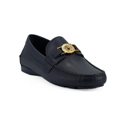 Versace Elegant Navy Blue Calf Leather Loafers 8054712178252