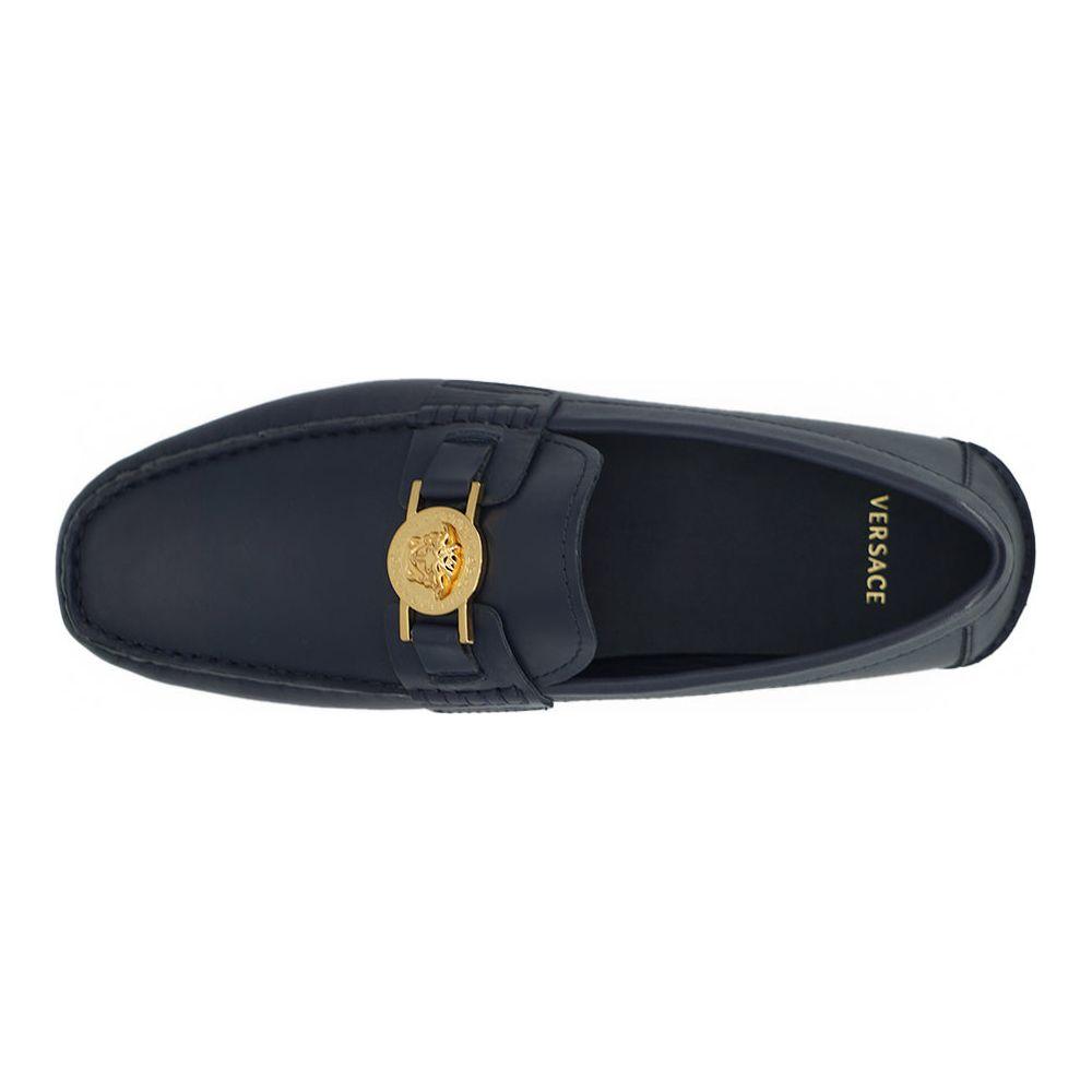 Versace Navy Blue Calf Leather Loafers Shoes
