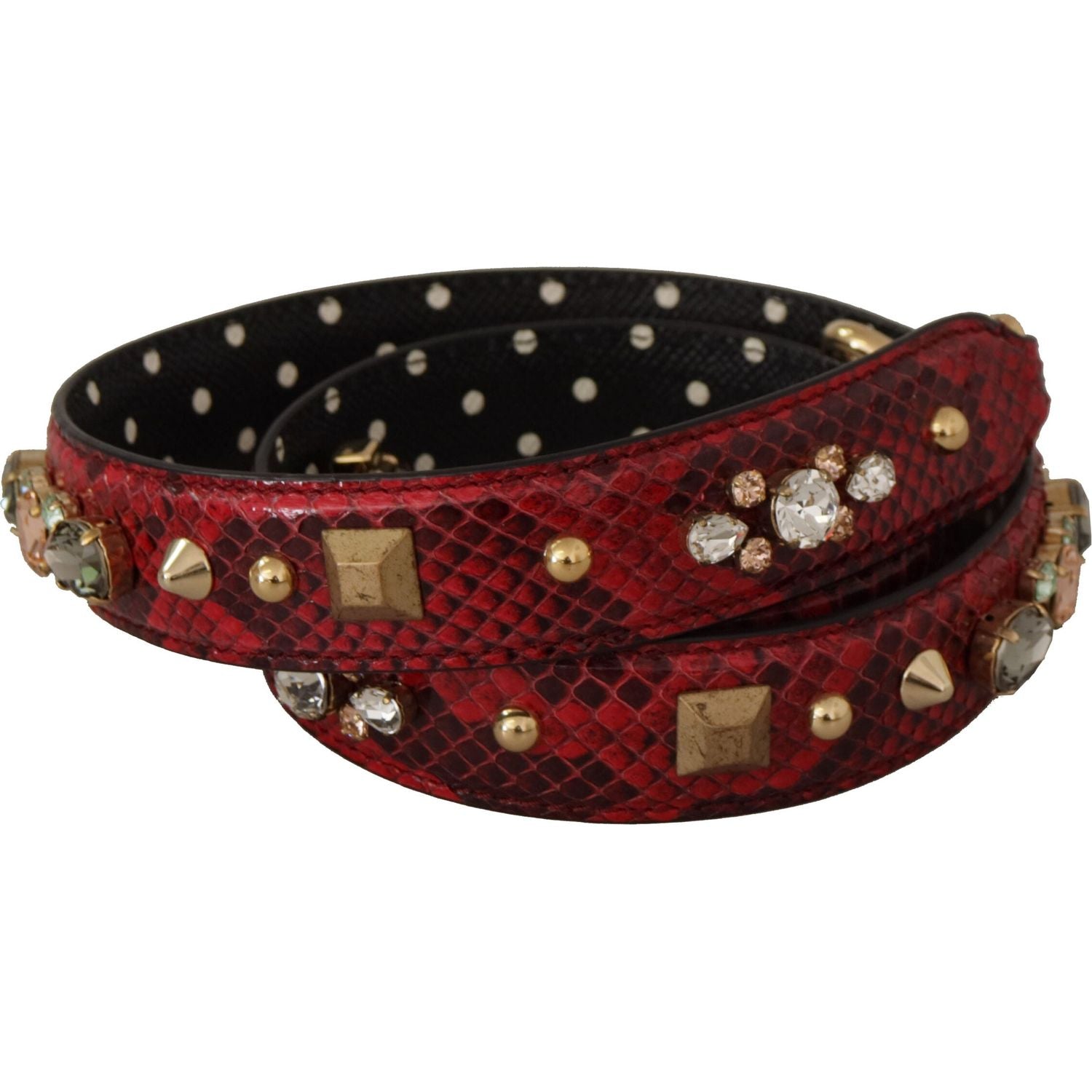 Dolce & Gabbana Red Python Leather Crystals Reversible Shoulder Strap