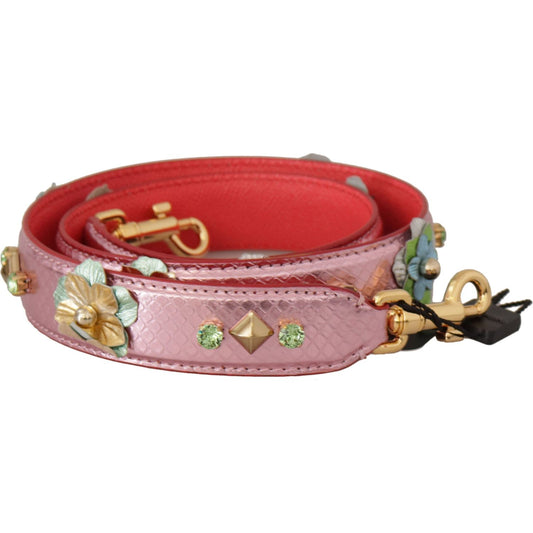 Dolce & Gabbana Metallic Pink Leather Studded Shoulder Strap BEL8744
