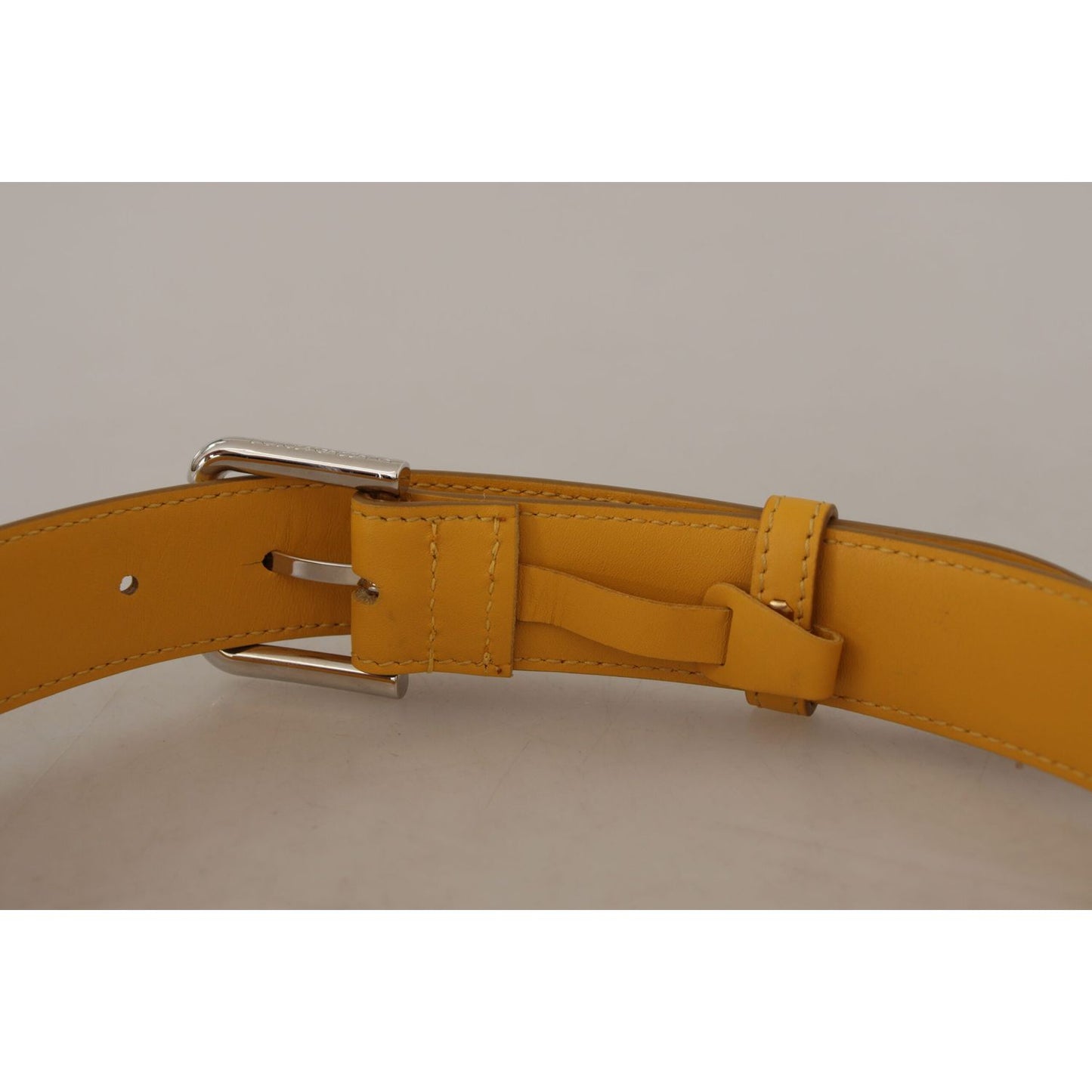 Dolce & Gabbana Yellow Leather Silver Tone Logo Metal Buckle Belt BEL8442 - 60