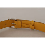Dolce & Gabbana Yellow Leather Silver Tone Logo Metal Buckle Belt BEL8442 - 60