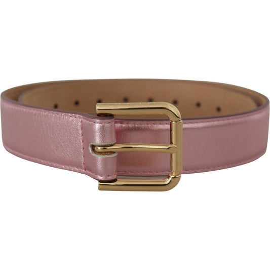 Dolce & Gabbana Metallic Pink Polished Leather Logo Metal Buckle Belt BEL8456 - 70