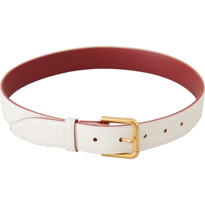 Dolce & Gabbana White Calf Leather Two-Toned Gold Metal Buckle Belt