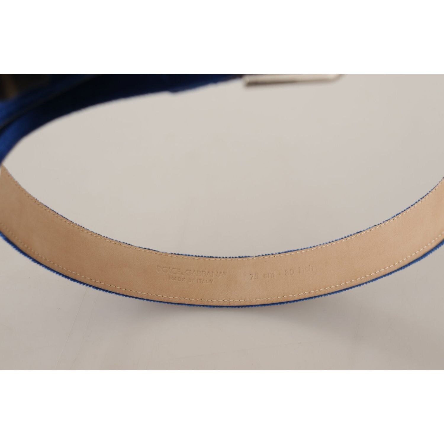 Dolce & Gabbana Blue Velvet Silver Logo Engraved Metal Buckle Belt