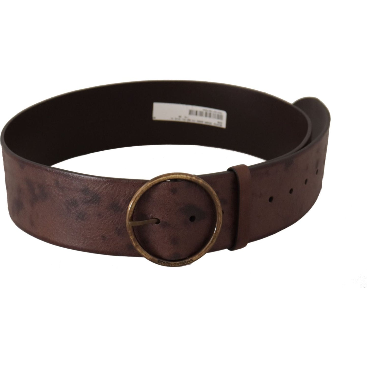 Dolce & Gabbana Dark Brown Wide Calf Leather Logo Round Buckle Belt
