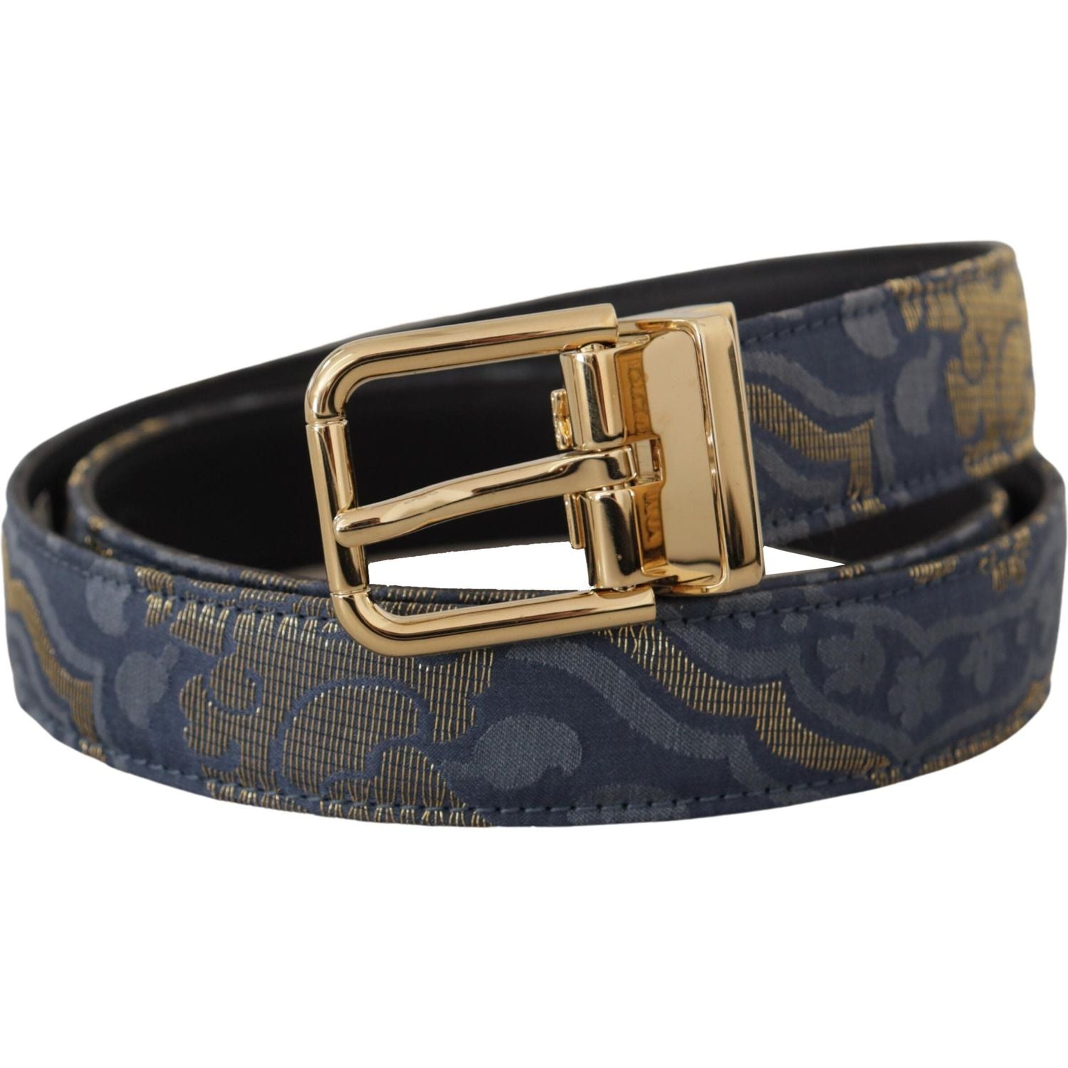 Dolce & Gabbana Navy Blue Jacquard Gold Tone Logo Metal Buckle Belt