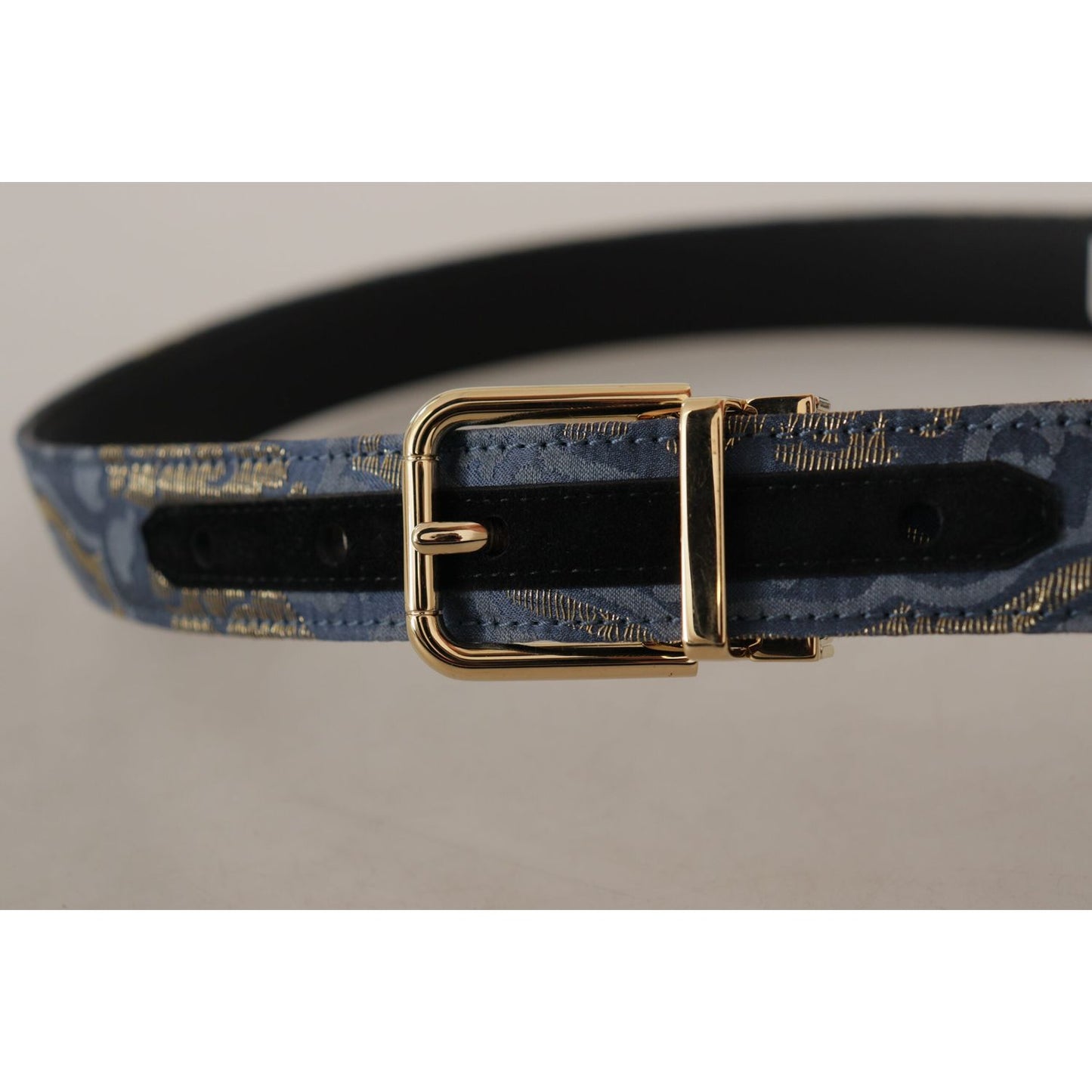 Dolce & Gabbana Navy Blue Jacquard Gold Tone Logo Metal Buckle Belt