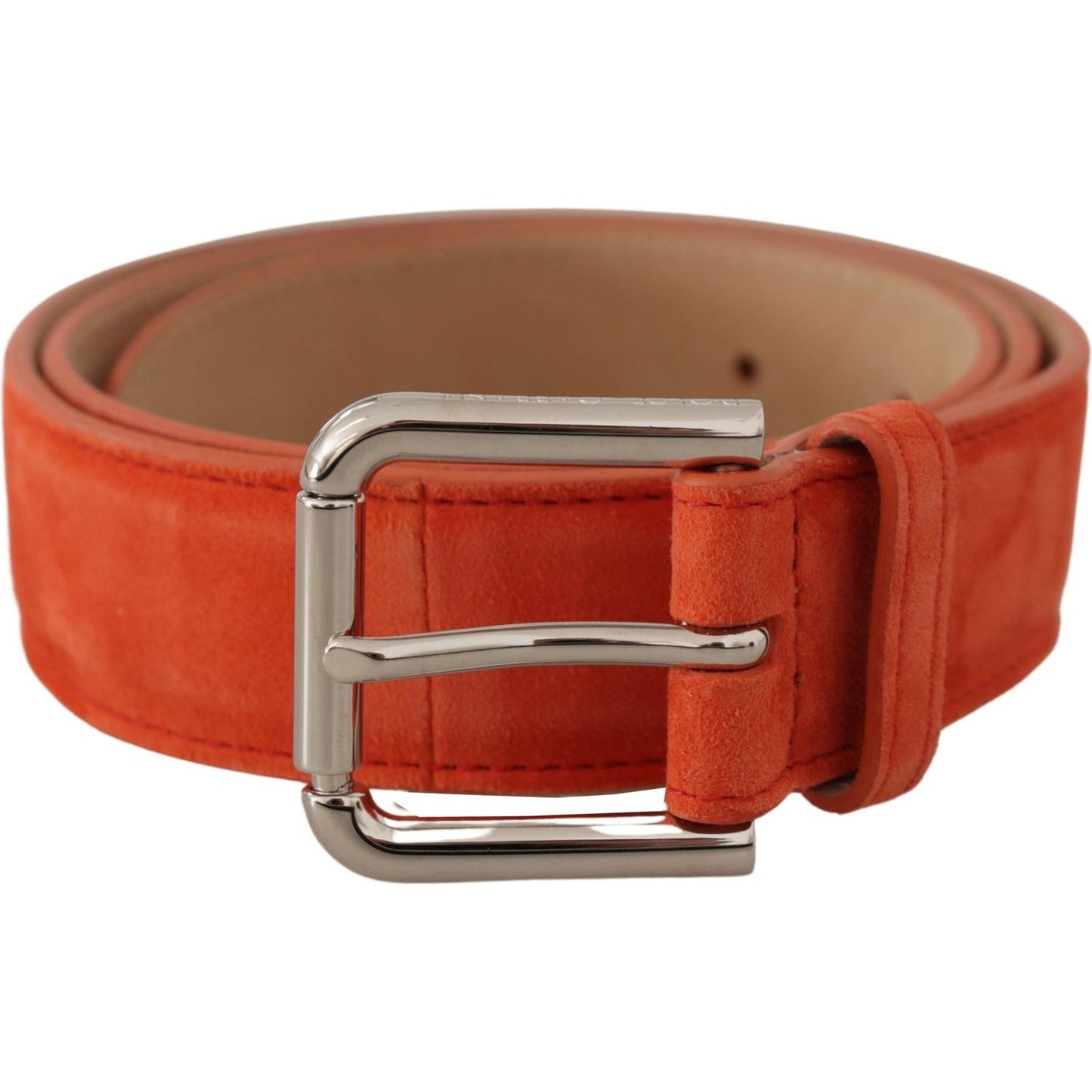 Dolce & Gabbana Orange Leather Suede Silver Logo Metal Buckle Belt