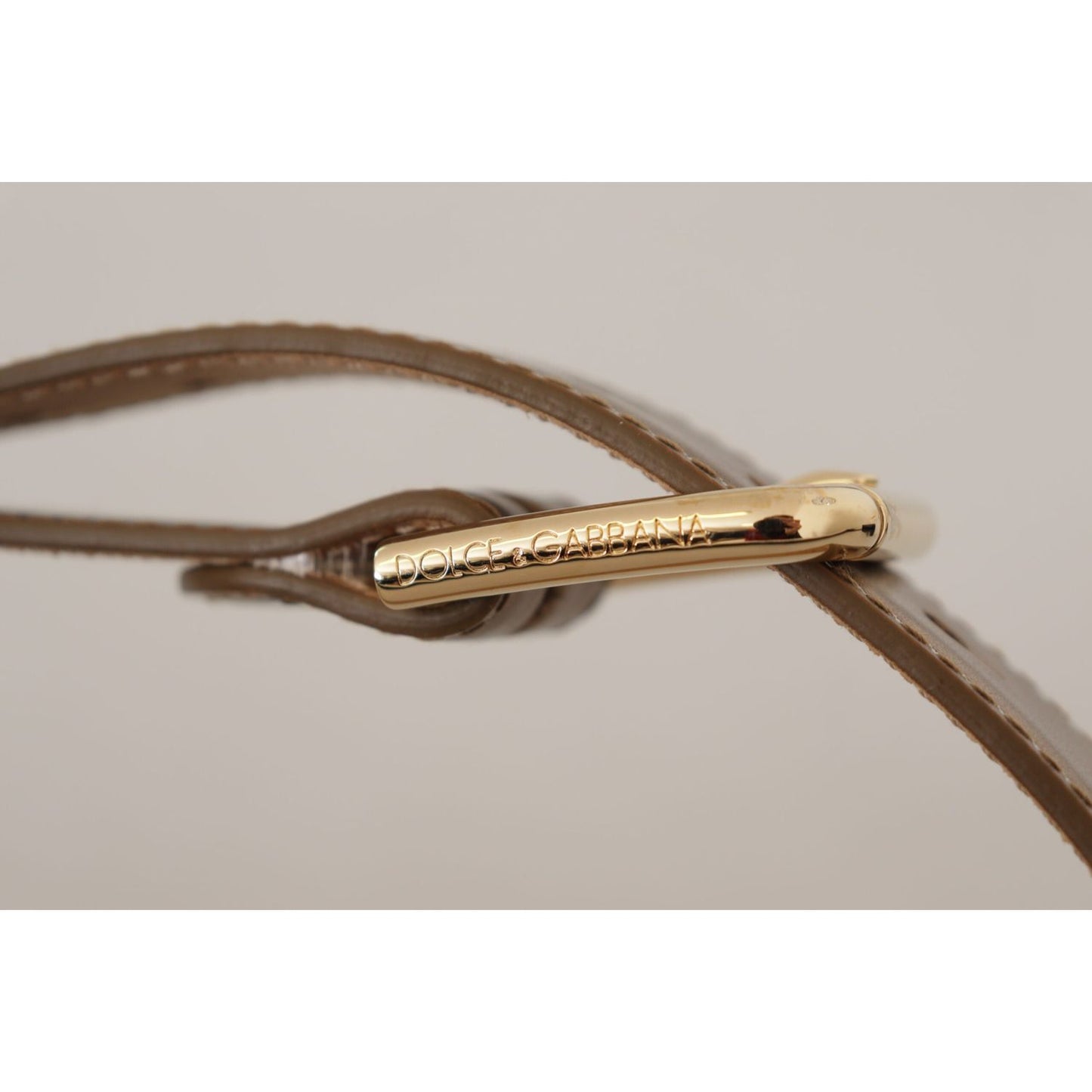 Dolce & Gabbana Bronze Leather Gold Logo Engraved Waist Buckle Belt