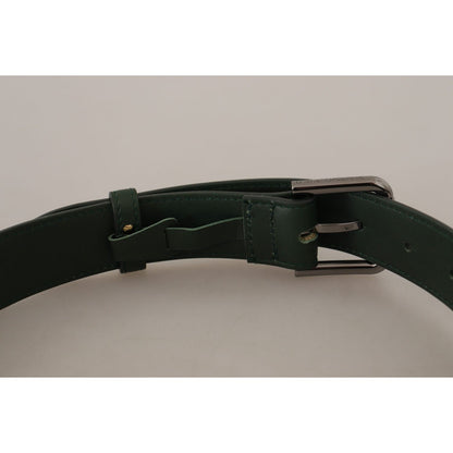Dolce & Gabbana Army Green Leather Logo Metal Waist Buckle Belt