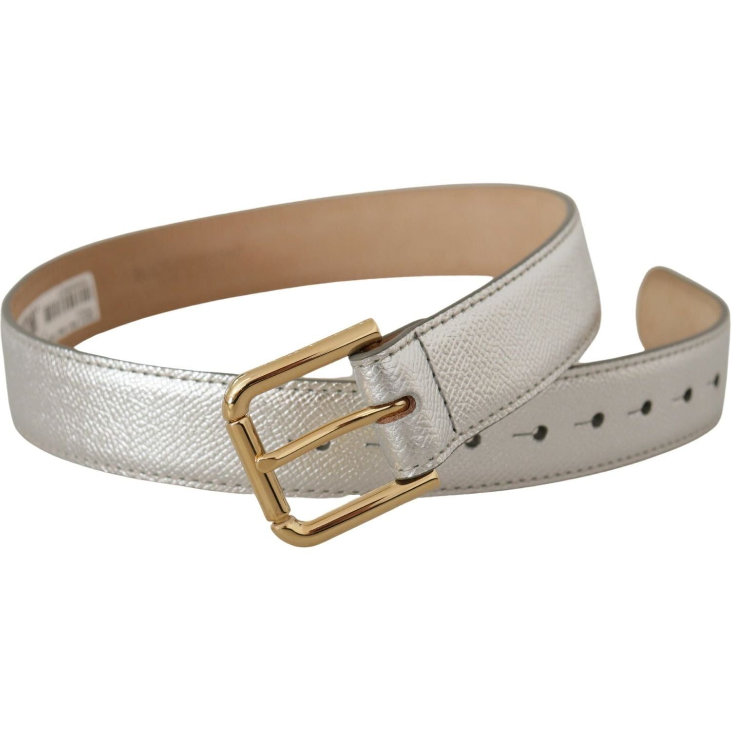 Dolce & Gabbana Silver Leather Gold Tone Logo Metal Waist Buckle Belt