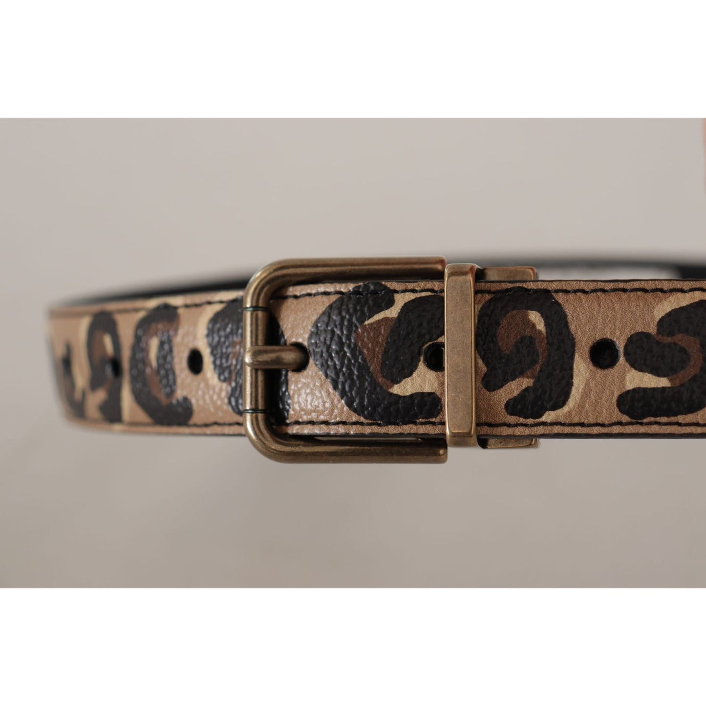 Dolce & Gabbana Brown Leather Leopard Print Bronze Metal Buckle Belt
