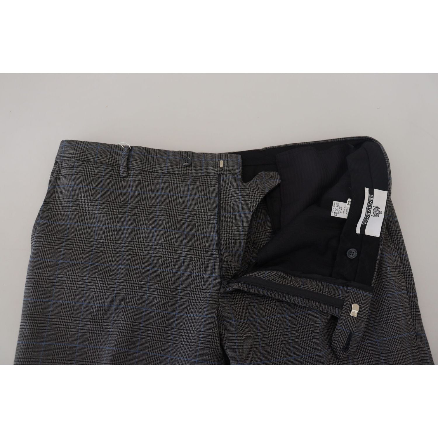 BENCIVENGA Gray Checkered Wool Dress Formal Pants