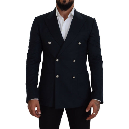 Dolce & Gabbana Blue Double Breasted Formal Coat Blazer