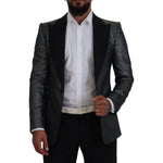 Dolce & Gabbana Black Silver Jacquard Slim Fit Jacket Blazer