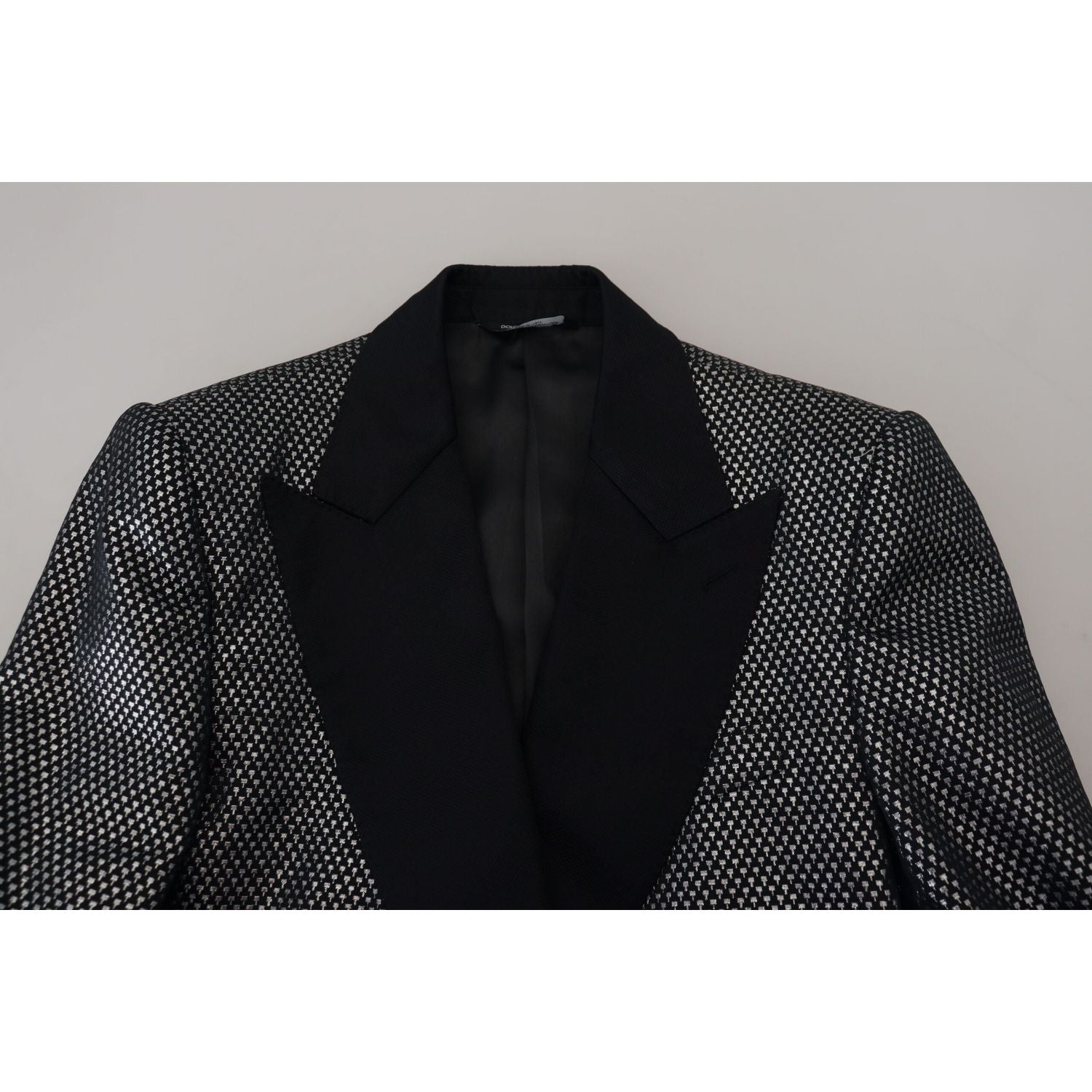 Dolce & Gabbana Black Silver Jacquard Slim Fit Jacket Blazer