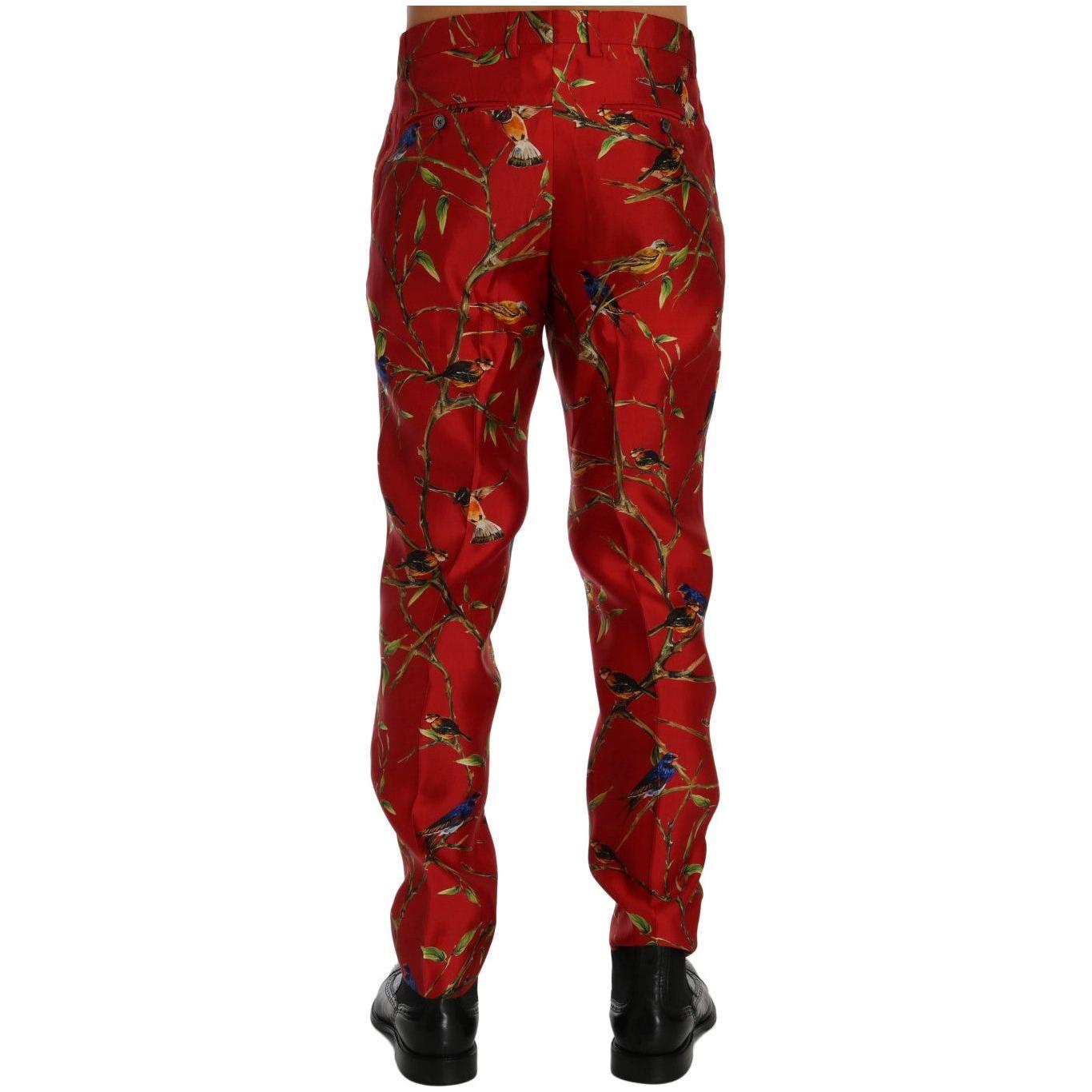 Dolce & Gabbana Red Silk Bird Print Dress Pants SIG60444-6