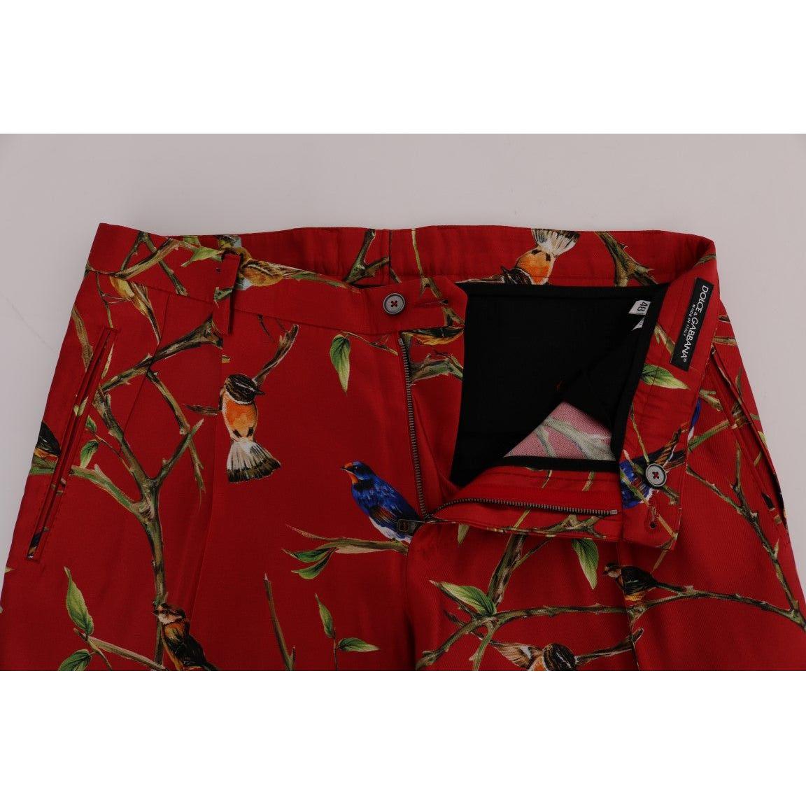 Dolce & Gabbana Red Silk Bird Print Dress Pants SIG60444-6