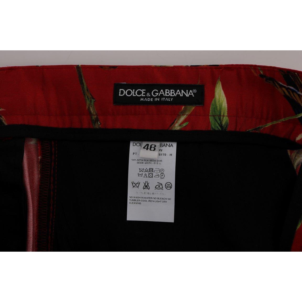 Dolce & Gabbana Red Silk Bird Print Dress Pants SIG60444-6
