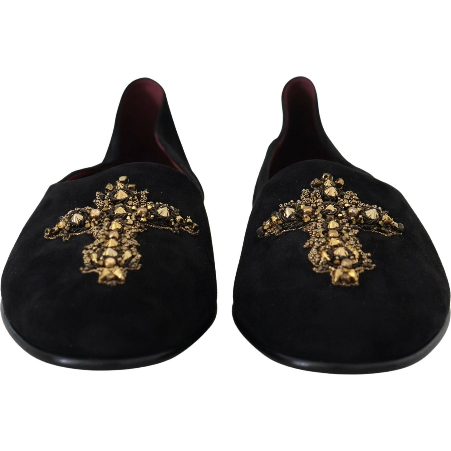 Dolce & Gabbana Black Suede Gold Cross Slip On Loafers Shoes MV4881- 39.5