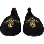 Dolce & Gabbana Black Suede Gold Cross Slip On Loafers Shoes MV4881- 39.5
