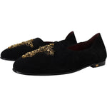 Dolce & Gabbana Black Suede Gold Cross Slip On Loafers Shoes MV4881- 39.5
