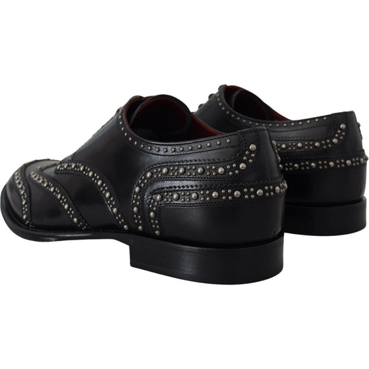 Dolce & Gabbana Black Leather Derby Dress Studded Shoes MV4886- 40.5