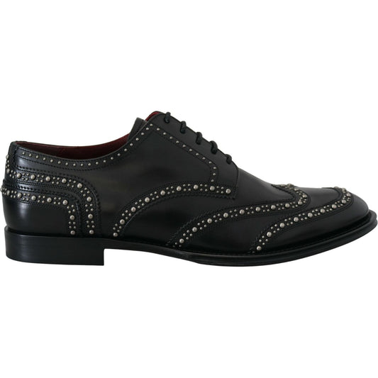 Dolce & Gabbana Black Leather Derby Dress Studded Shoes MV4886- 40.5