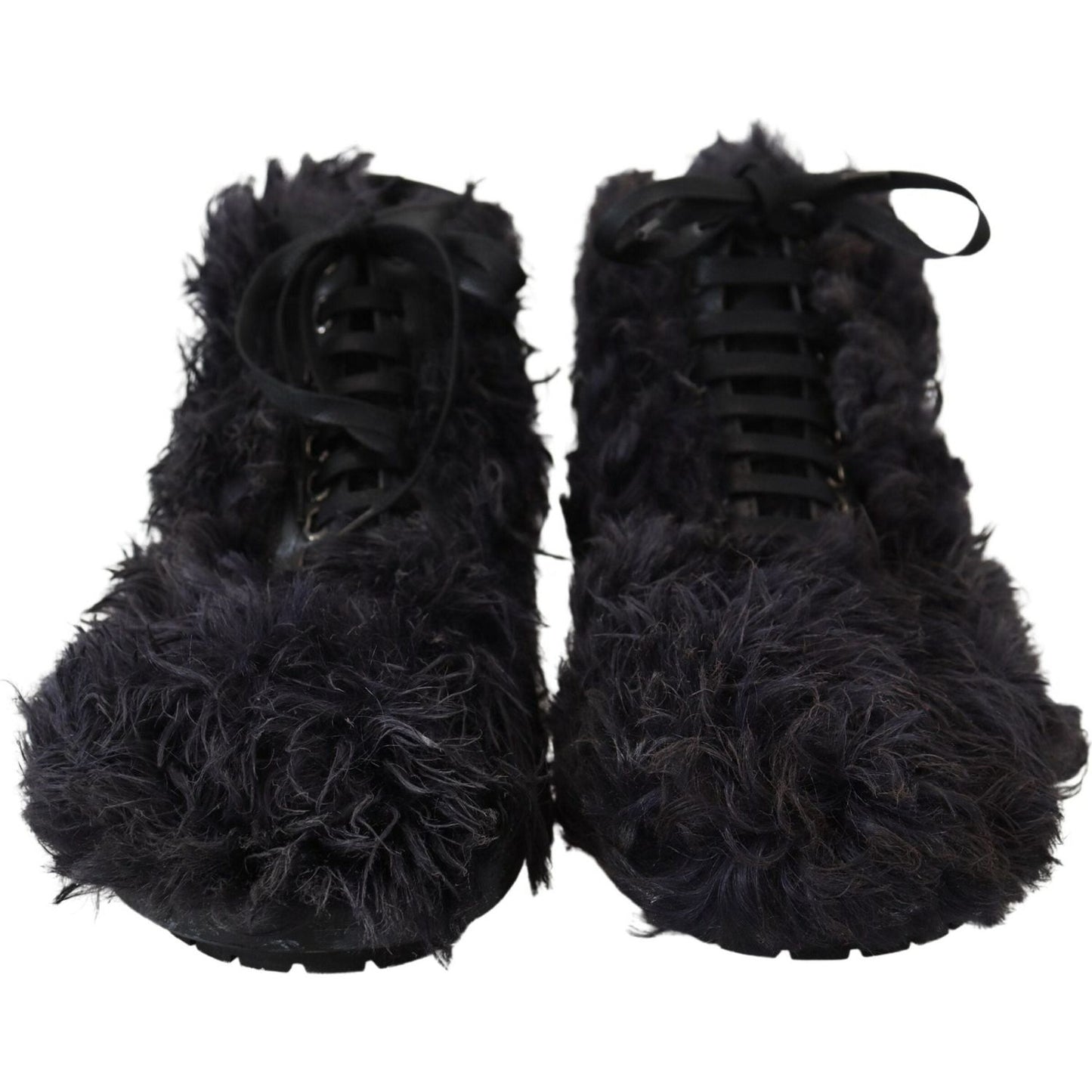 Dolce & Gabbana Black Leather Combat Shearling Boots Shoes MV4924- 42