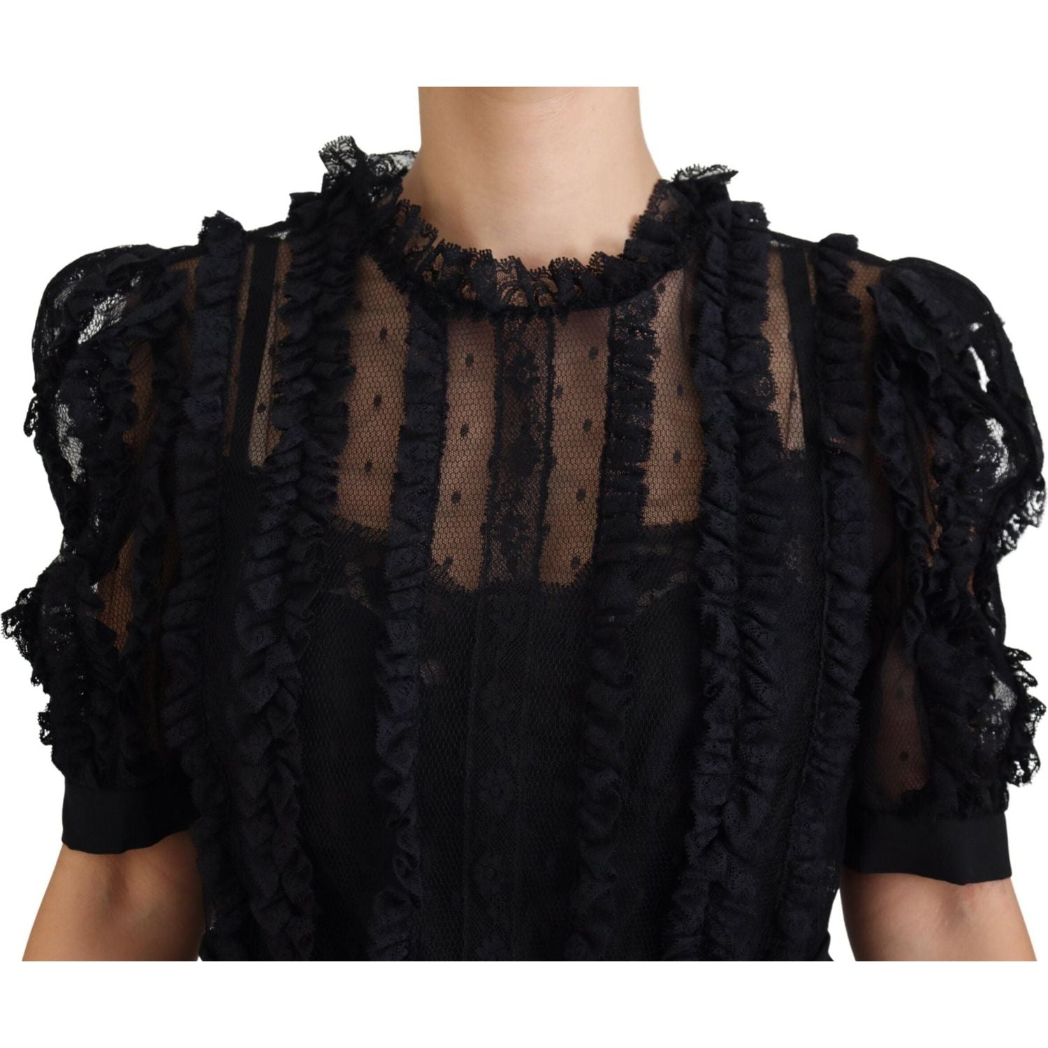 Dolce & Gabbana Black Lace Trim A-line Mini Nylon Dress