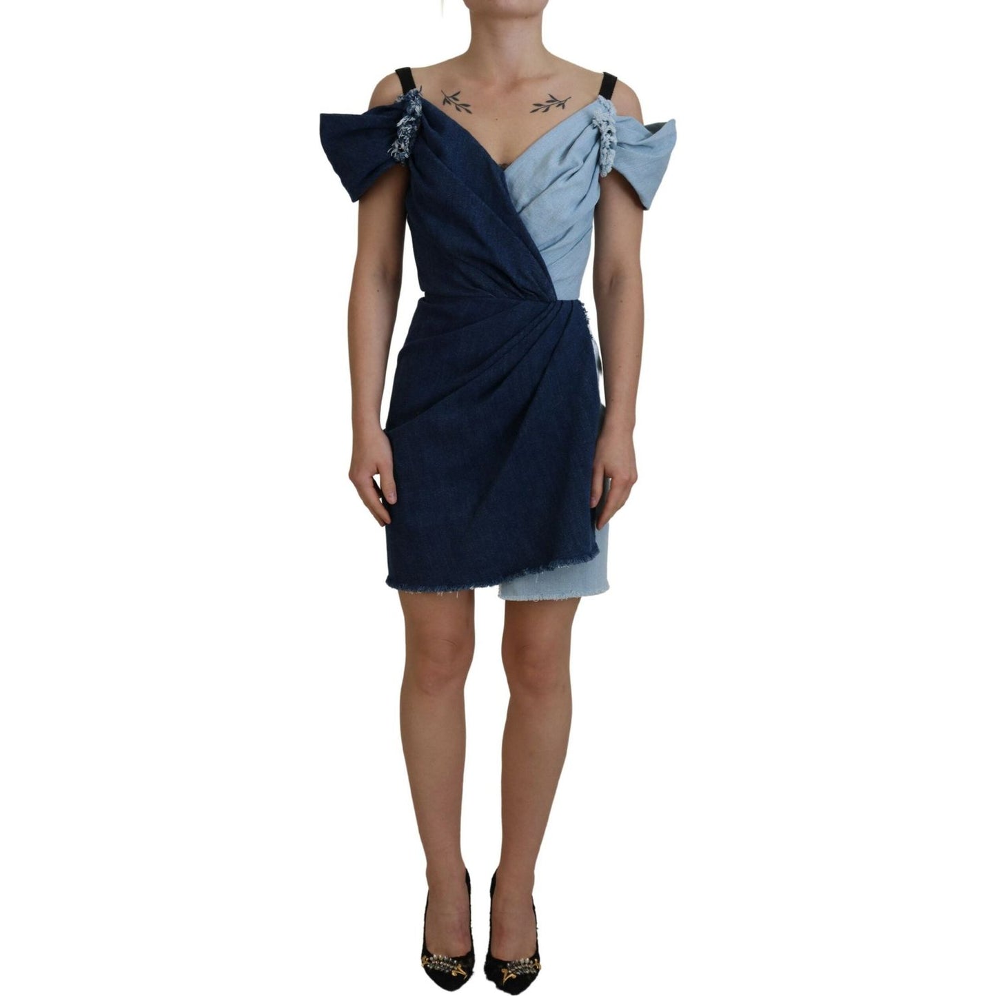 Dolce & Gabbana Two Tone Blue Patchwork Denim Mini Dress