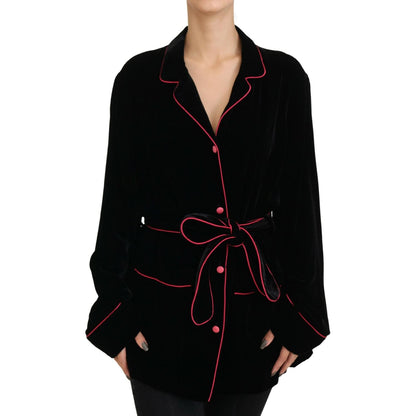 Dolce & Gabbana Black Button Belted Blazer Viscose Jacket