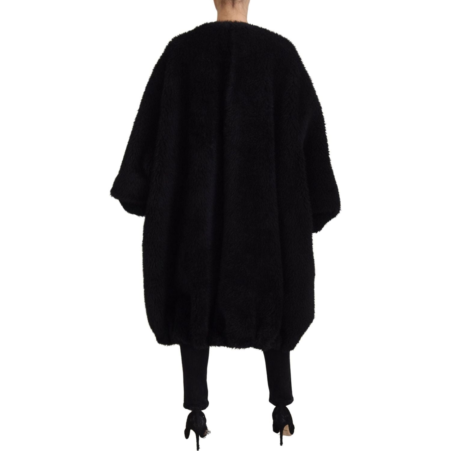 Dolce & Gabbana Black Cashmere Blend Faux Fur Coat Jacket