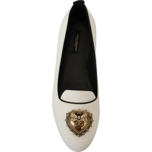 Dolce & Gabbana White Velvet Slip Ons Loafers Flats Shoes LA10205- 35.5