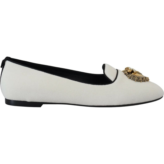 Dolce & Gabbana White Velvet Slip Ons Loafers Flats Shoes LA10205- 35.5