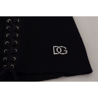 Dolce & Gabbana Black Wool Knitted Tie Up Slim Fit Sweater