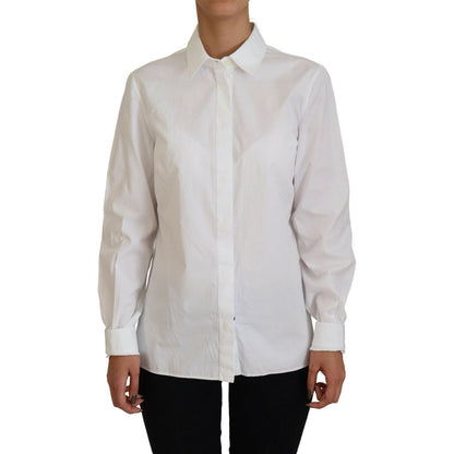Dolce & Gabbana White Cotton Collared Long Sleeves Formal Top Dolce & Gabbana