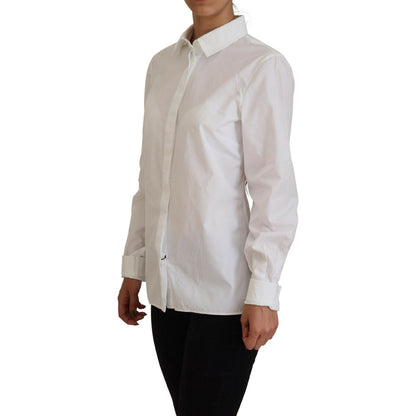 Dolce & Gabbana White Cotton Collared Long Sleeves Formal Top Dolce & Gabbana