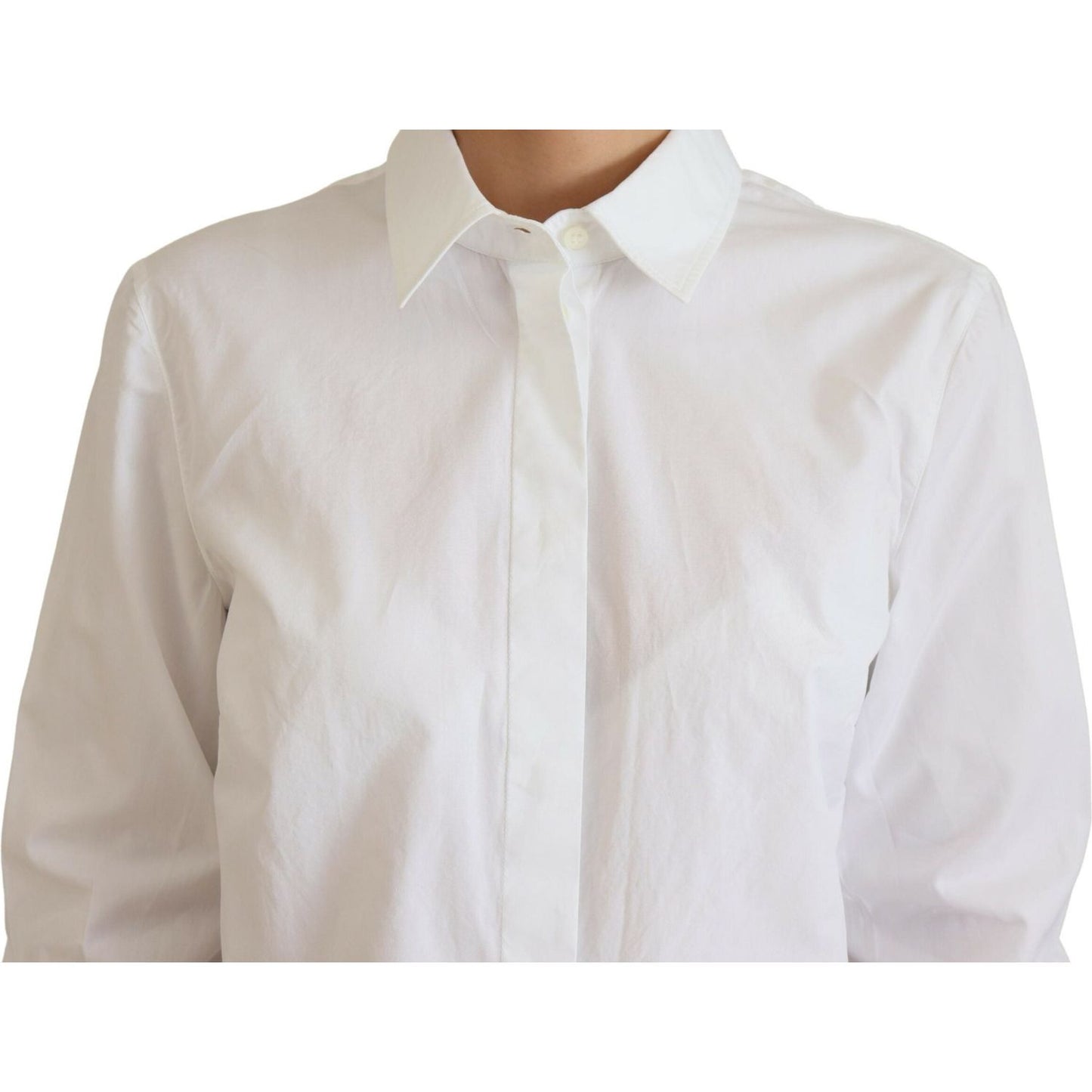 Dolce & Gabbana White Cotton Collared Long Sleeves Formal Top Dolce & Gabbana