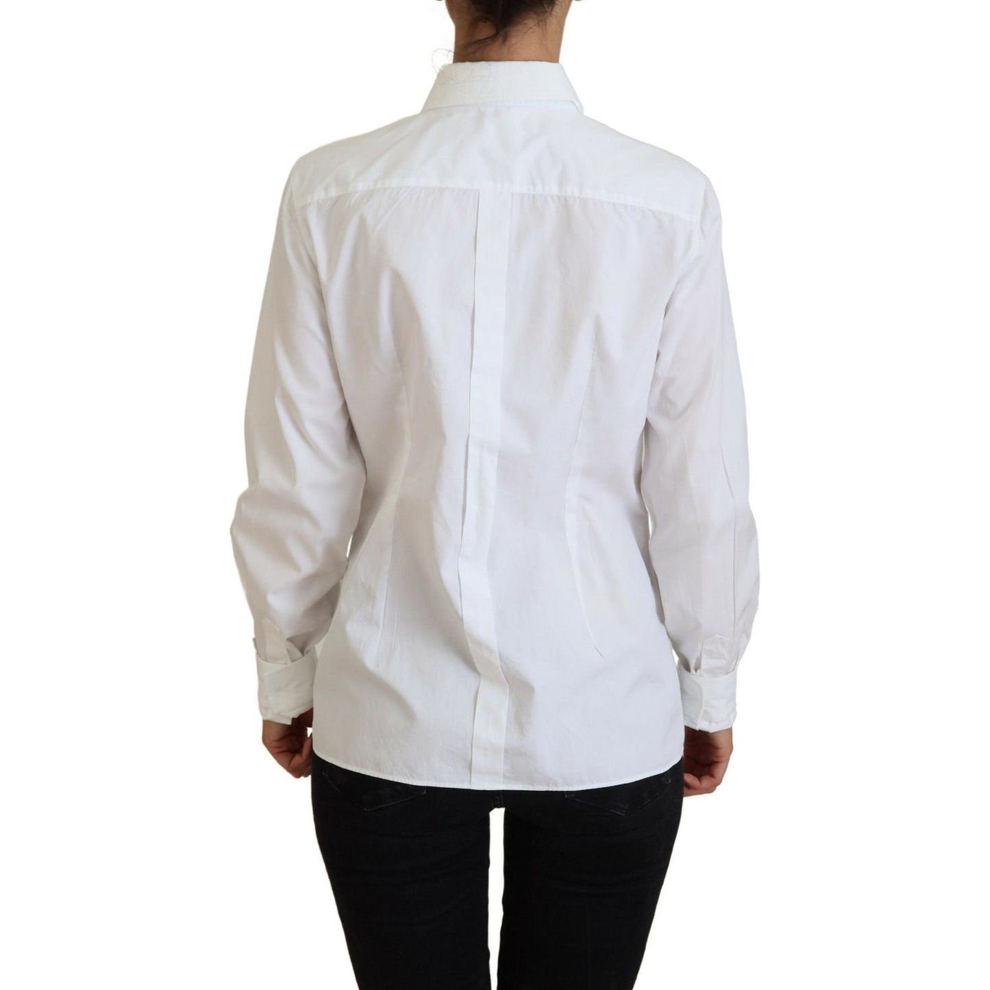 Dolce & Gabbana White Cotton Collared Long Sleeves Formal Top Dolce & Gabbana